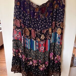 Vintage Striped patchwork skirt hippy Bohemian Floral Maxi Skirt whimsical Y2K